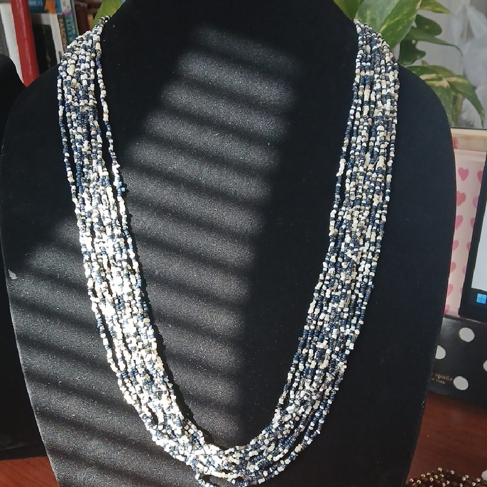 Elegant Blue and White Beaded Necklace